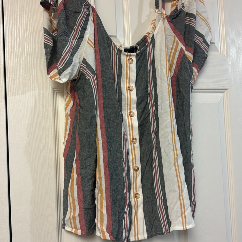 Torrid cream navy red striped boho off the shoulder  button summer top XXL - Picture 3 of 10